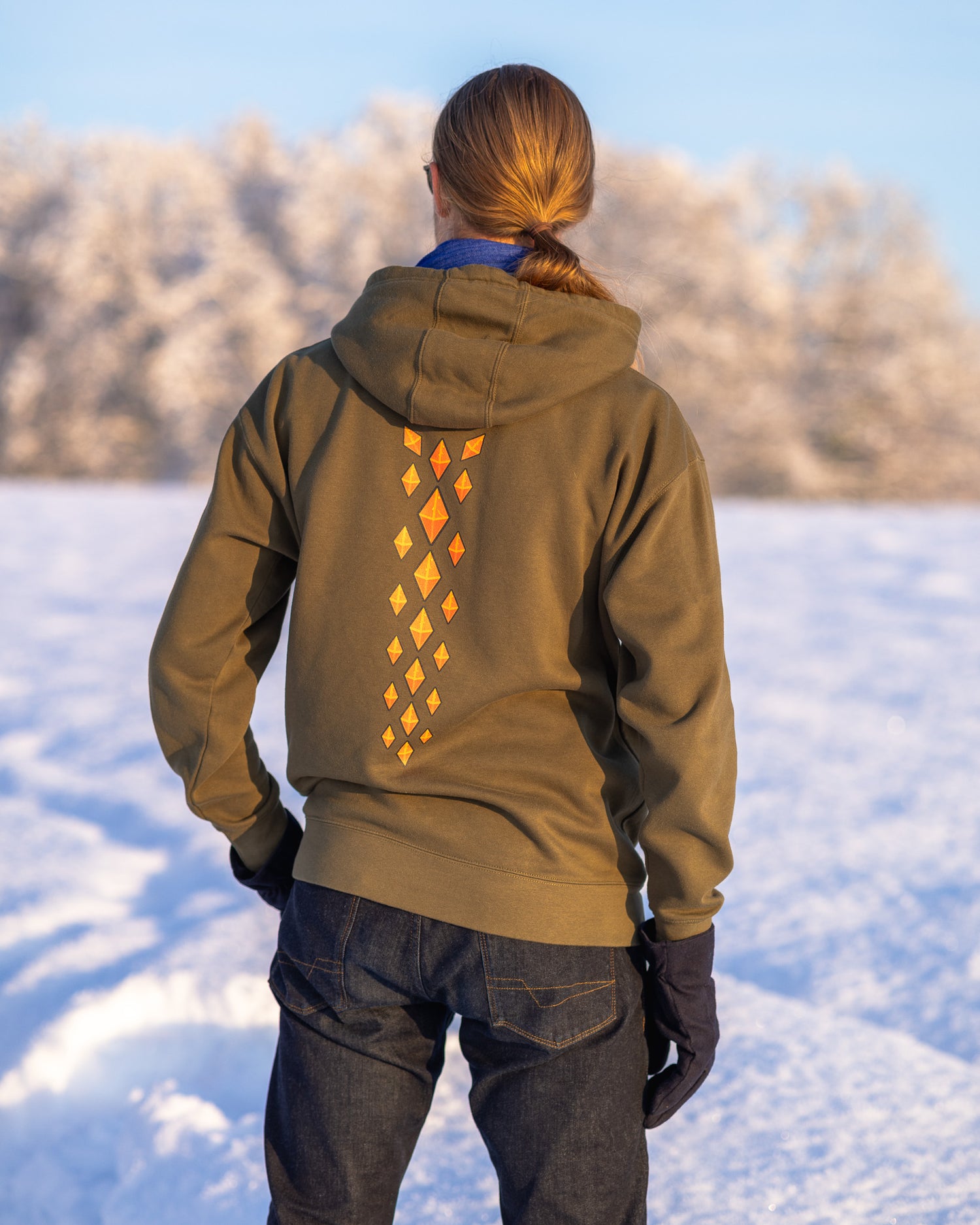A Picture of the creator of JewlArray from behind in a hoodie with a gemstone spine design